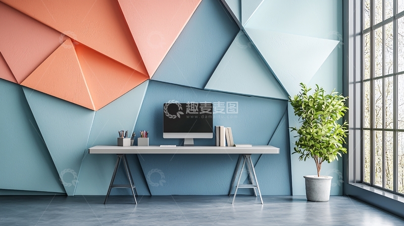高清大图下载【趣麦麦图】极简风格办公桌背景墙