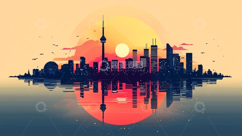 高清大图下载【趣麦麦图】日落城市剪影