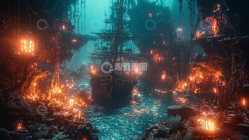 高清大图下载【趣麦麦图】深海沉船遗迹