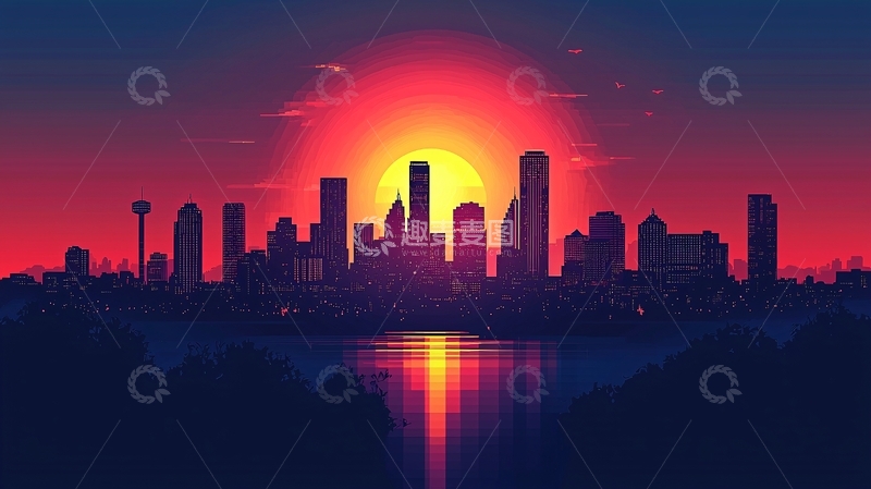 高清大图下载【趣麦麦图】夕阳下的城市剪影50