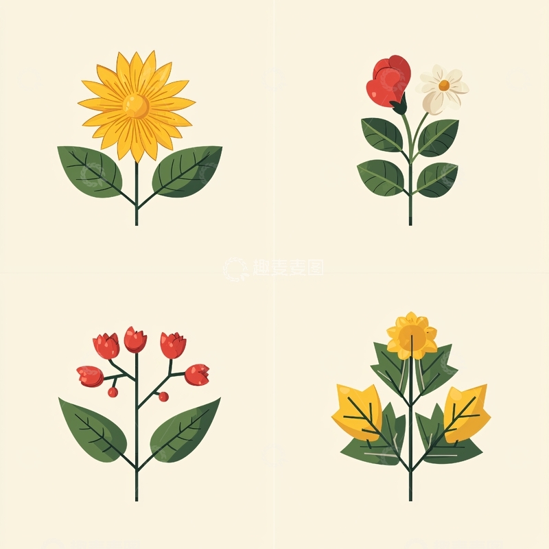 高清大图下载【趣麦麦图】扁平化植物插画