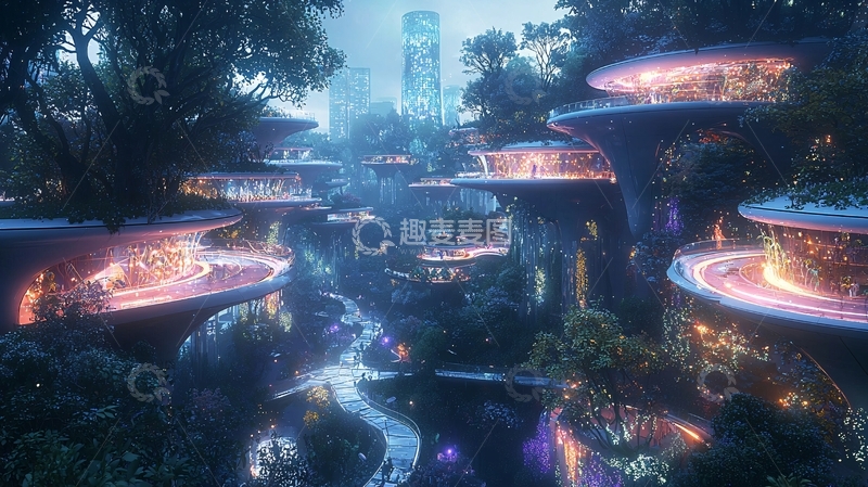 高清大图下载【趣麦麦图】未来科技感森林城市