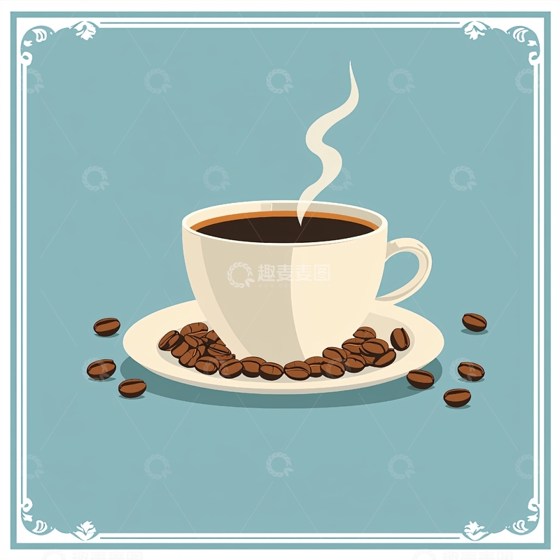 高清大图下载【趣麦麦图】一杯热咖啡和咖啡豆