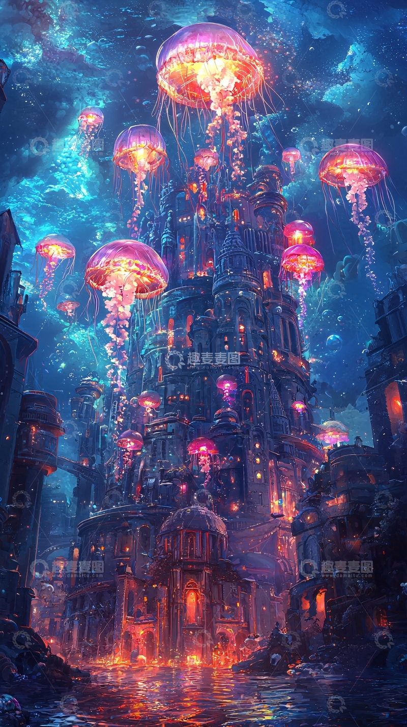 高清大图下载【趣麦麦图】梦幻水母之城