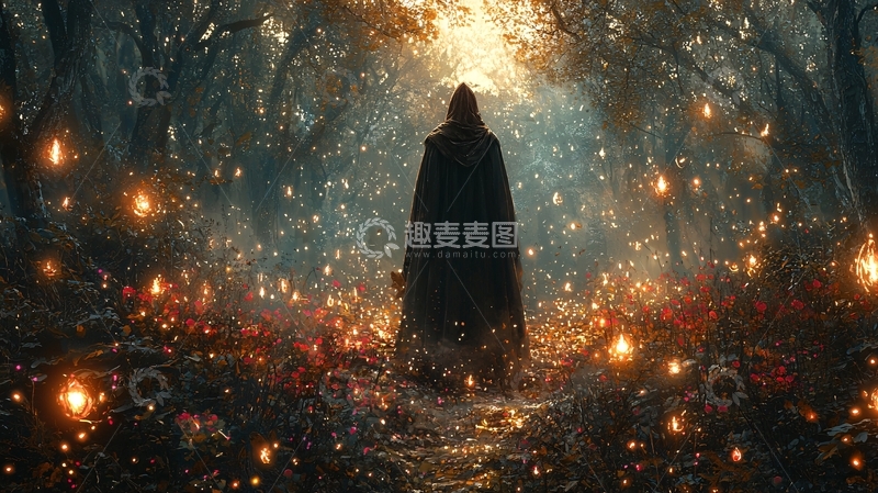高清大图下载【趣麦麦图】黑暗森林中神秘人物