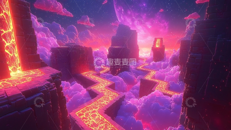 高清大图下载【趣麦麦图】魔幻熔岩云层道路