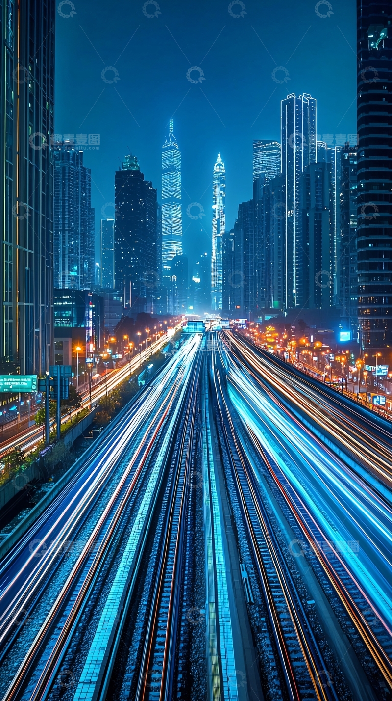 高清大图下载【趣麦麦图】夜景城市高速公路灯光轨迹