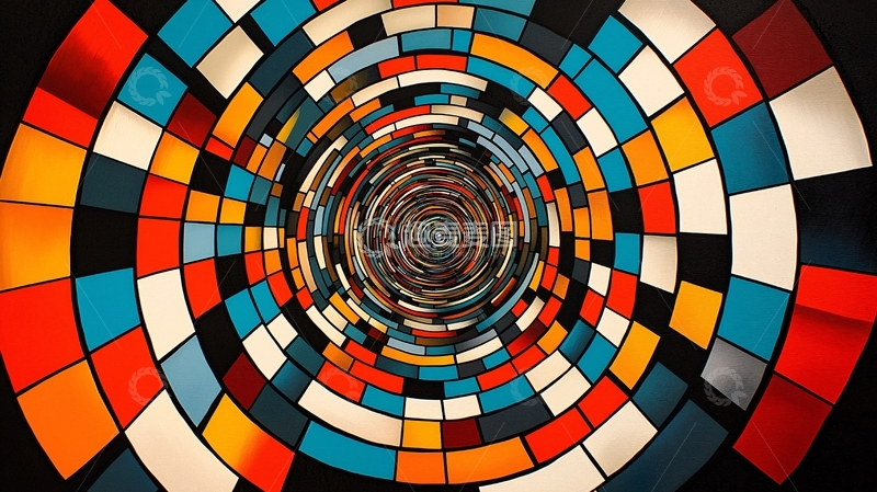 高清大图下载【趣麦麦图】彩色方块组成的漩涡