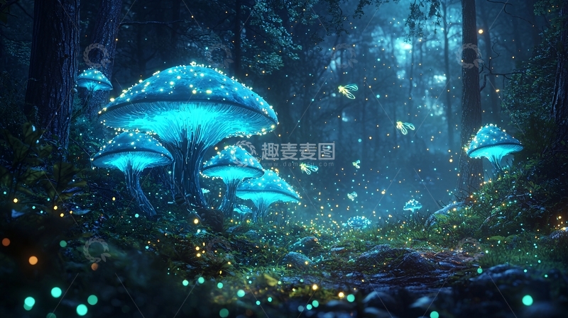 高清大图下载【趣麦麦图】蓝光蘑菇森林