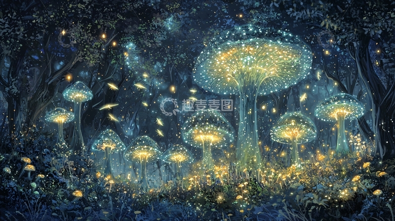 高清大图下载【趣麦麦图】发光蘑菇森林