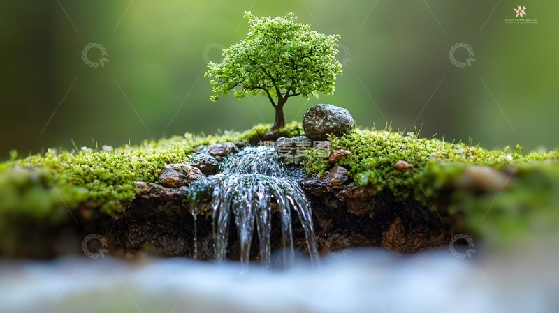 高清大图下载【趣麦麦图】微缩景观一棵树瀑布