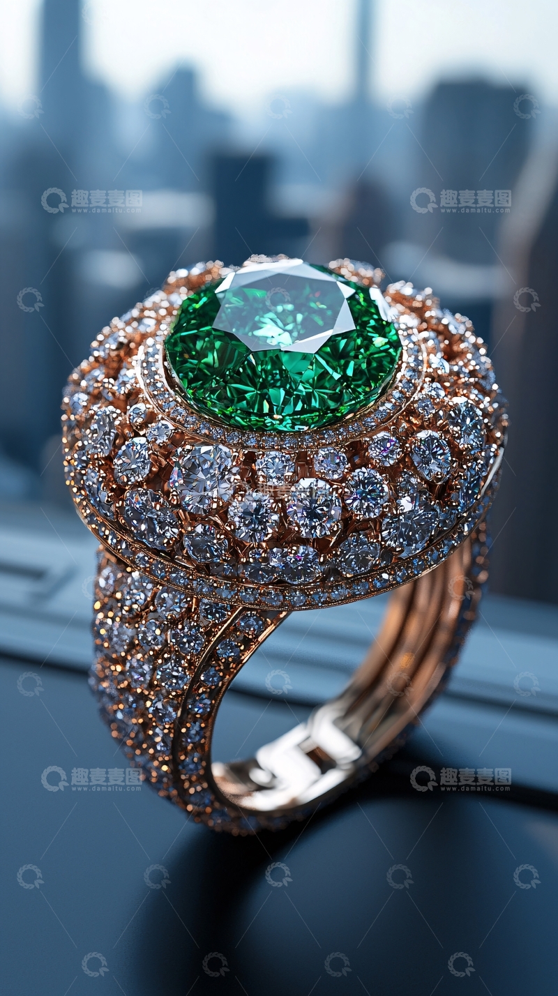 高清大图下载【趣麦麦图】祖母绿钻戒玫瑰金