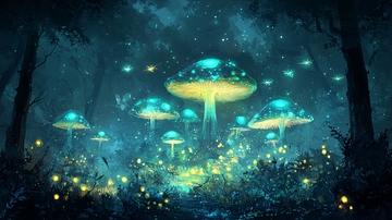 夜晚森林发光蘑菇