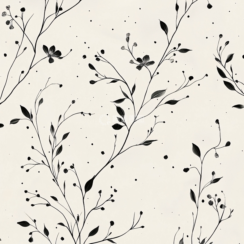 高清大图下载【趣麦麦图】水墨花卉无缝图案