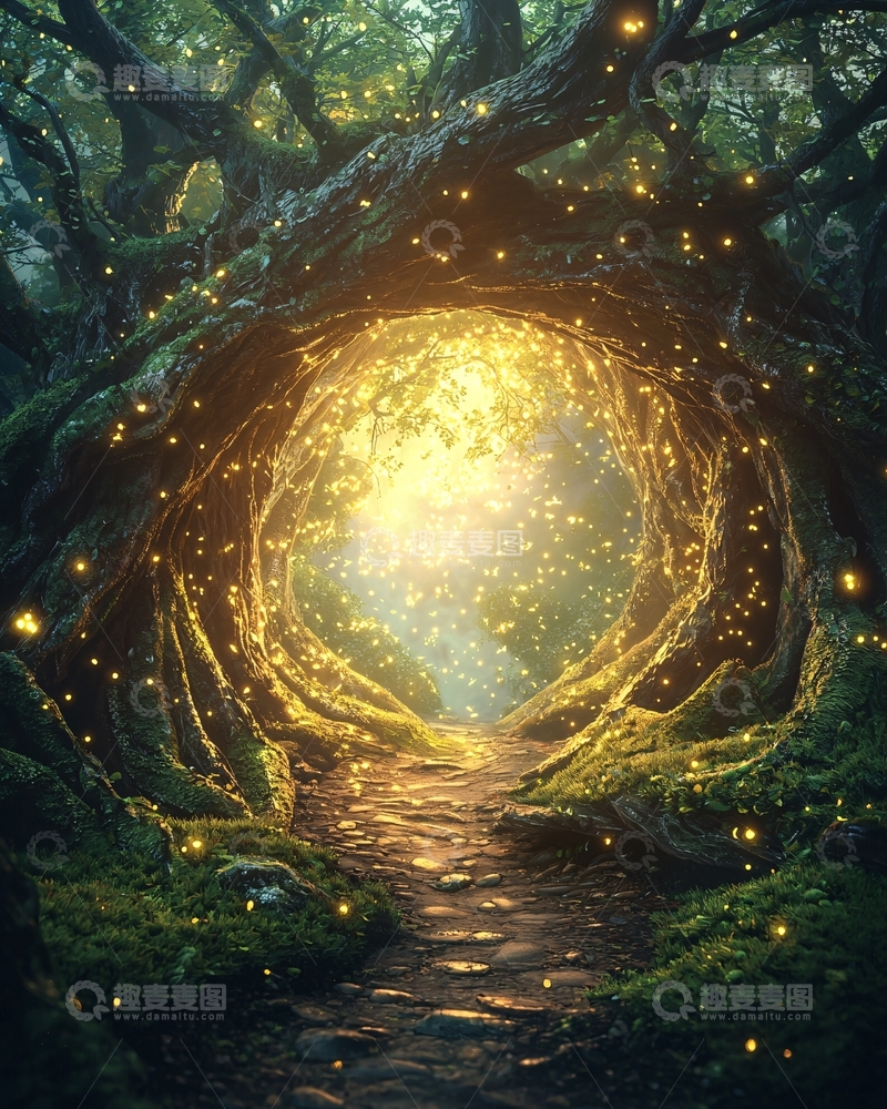 高清大图下载【趣麦麦图】萤火虫森林神秘通道