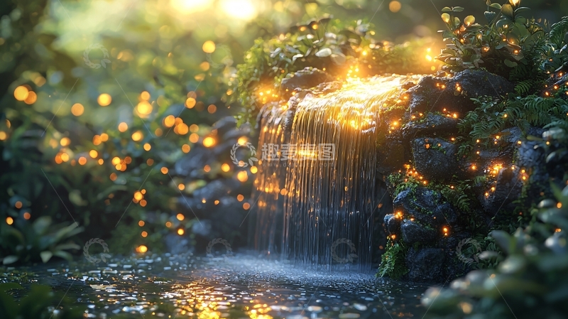 高清大图下载【趣麦麦图】梦幻森林瀑布