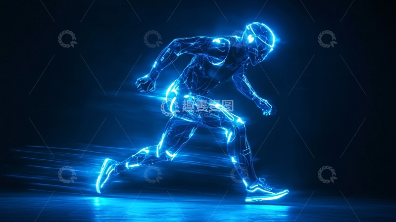 高清大图下载【趣麦麦图】蓝色光效奔跑人物