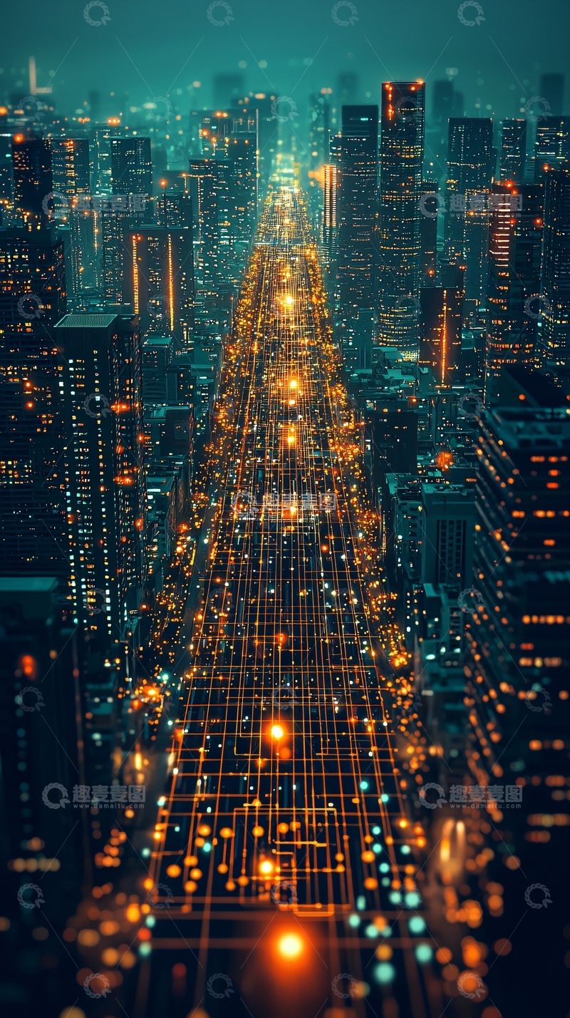 高清大图下载【趣麦麦图】夜幕下的科技感都市夜景