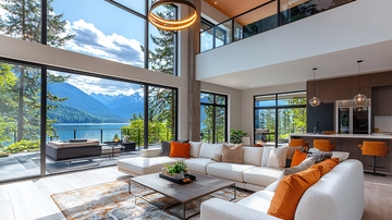 现代简约湖景豪宅客厅