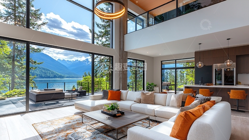 高清大图下载【趣麦麦图】现代简约湖景豪宅客厅