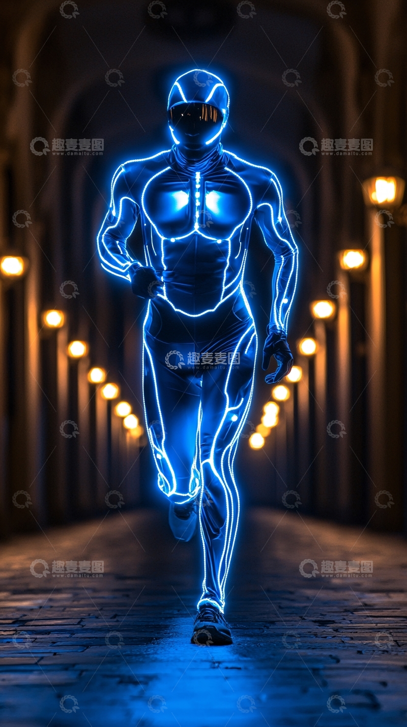 高清大图下载【趣麦麦图】夜跑未来战士