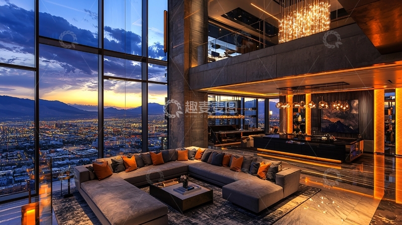 高清大图下载【趣麦麦图】极简风格落地窗豪宅客厅