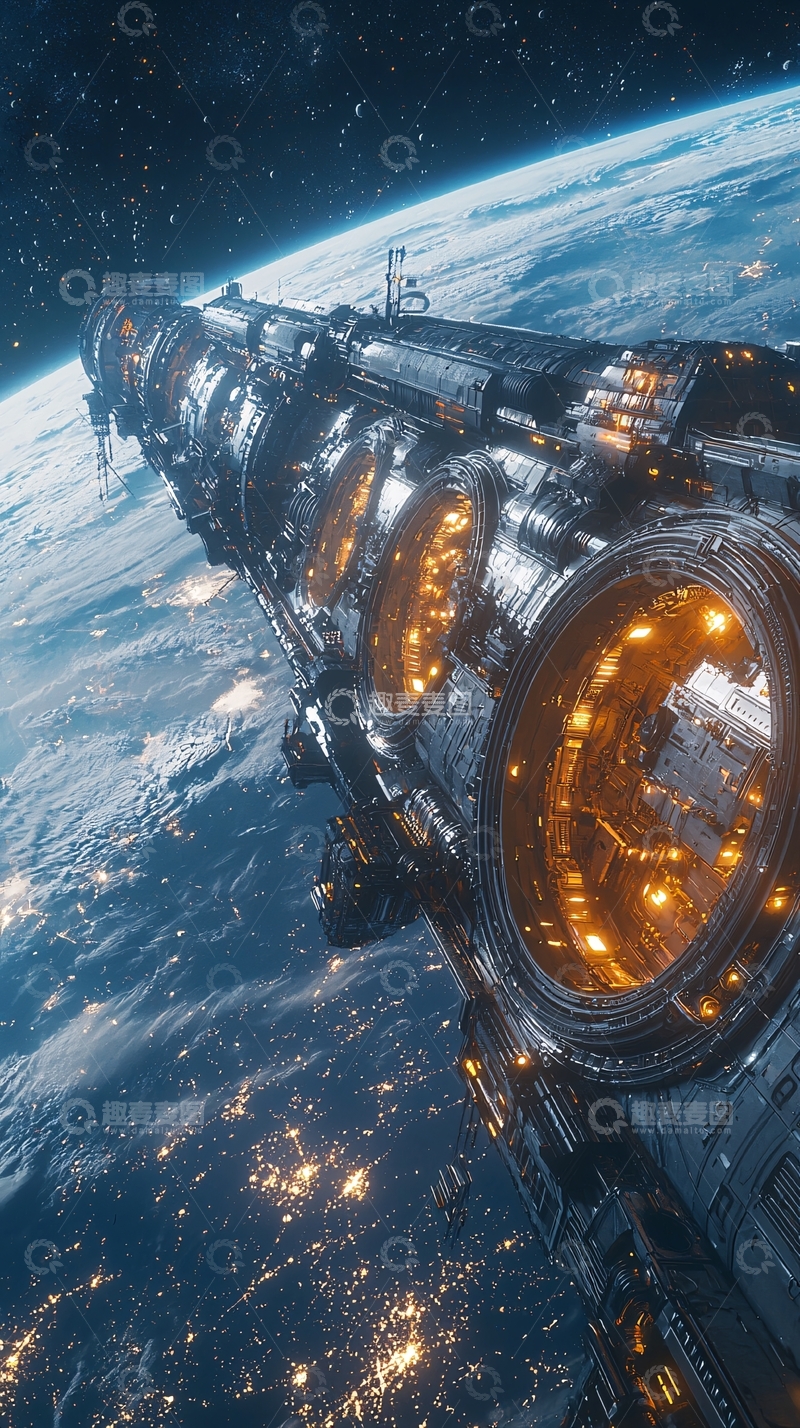 高清大图下载【趣麦麦图】宇宙飞船环绕地球