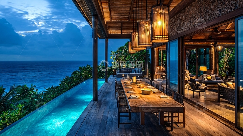 高清大图下载【趣麦麦图】海景别墅夜景