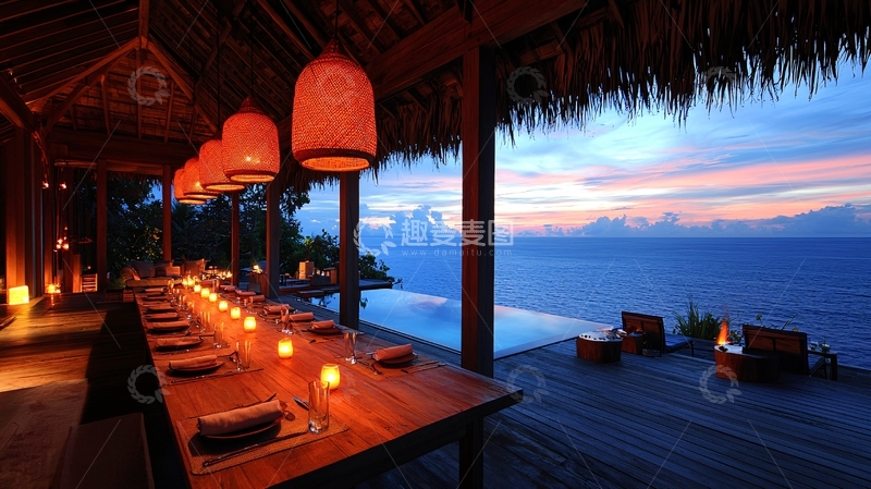 高清大图下载【趣麦麦图】海边餐厅晚宴