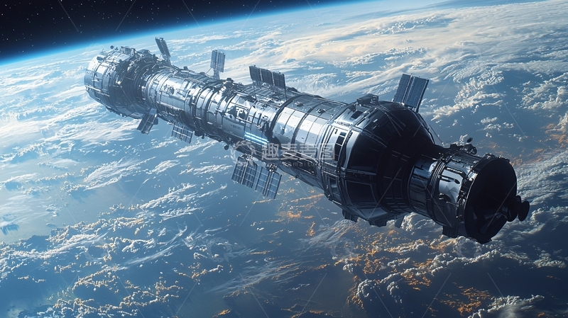 高清大图下载【趣麦麦图】太空飞船地球轨道