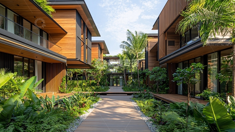 高清大图下载【趣麦麦图】现代风格木质别墅庭院