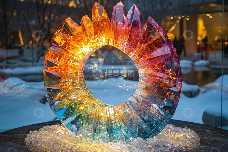 高清大图下载【趣麦麦图】彩色水晶环形雕塑