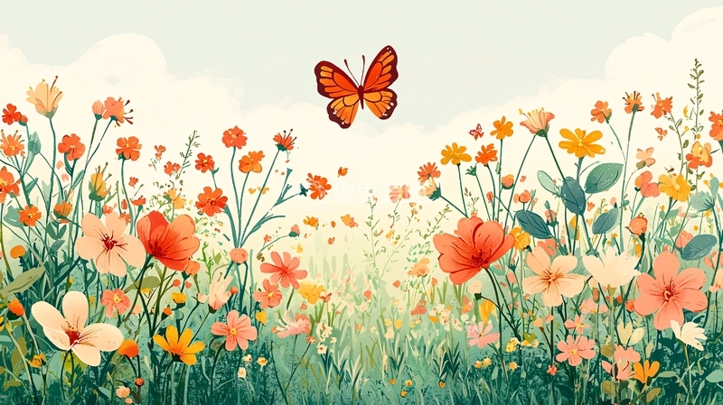 高清大图下载【趣麦麦图】水彩花田蝴蝶
