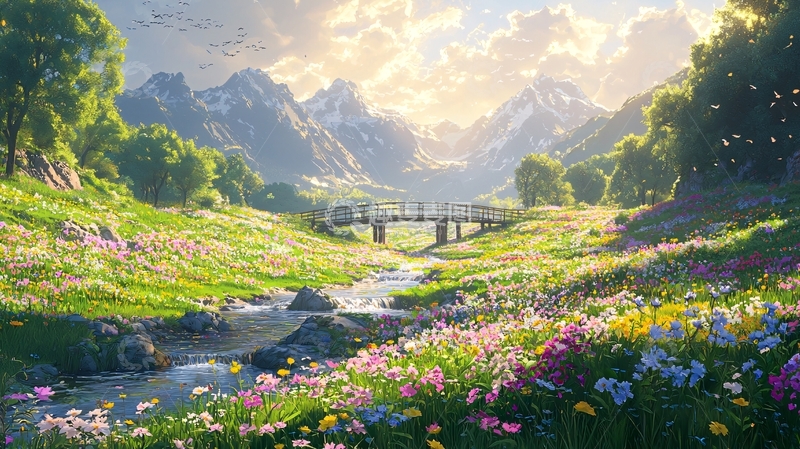 高清大图下载【趣麦麦图】阳光下的山谷田园风光