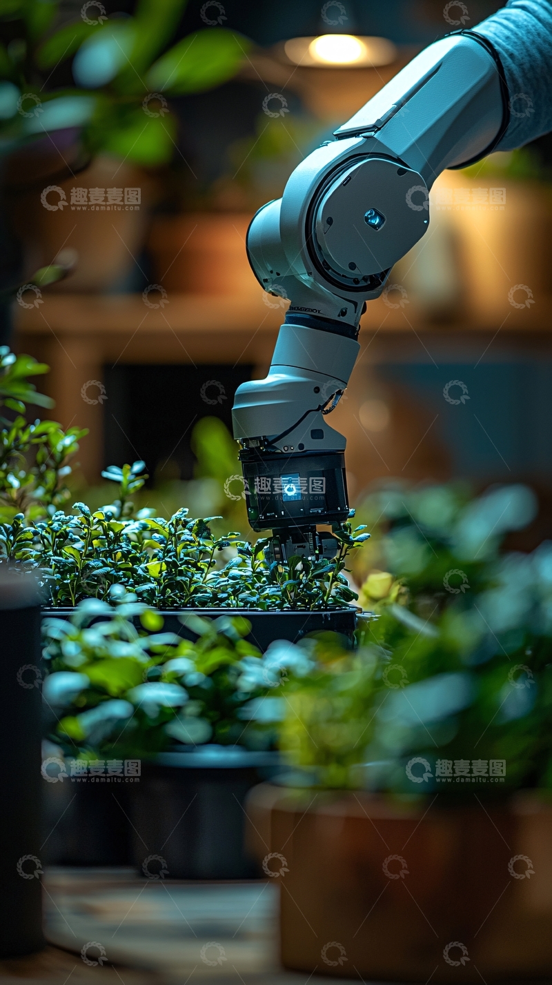高清大图下载【趣麦麦图】机器人手臂护理植物
