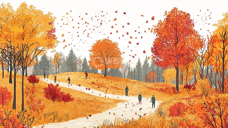 高清大图下载【趣麦麦图】秋日公园落叶纷飞