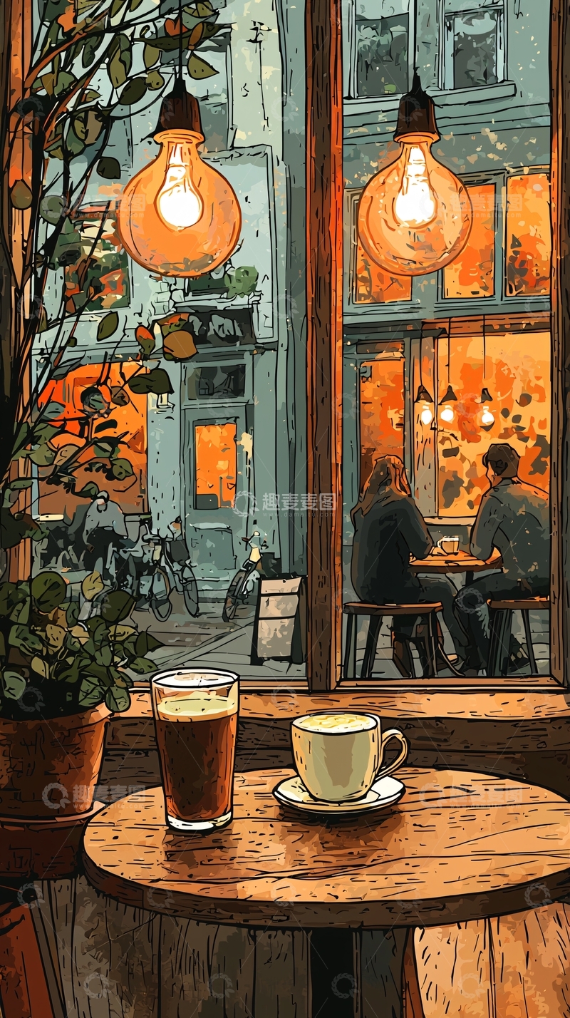 高清大图下载【趣麦麦图】咖啡馆夜景