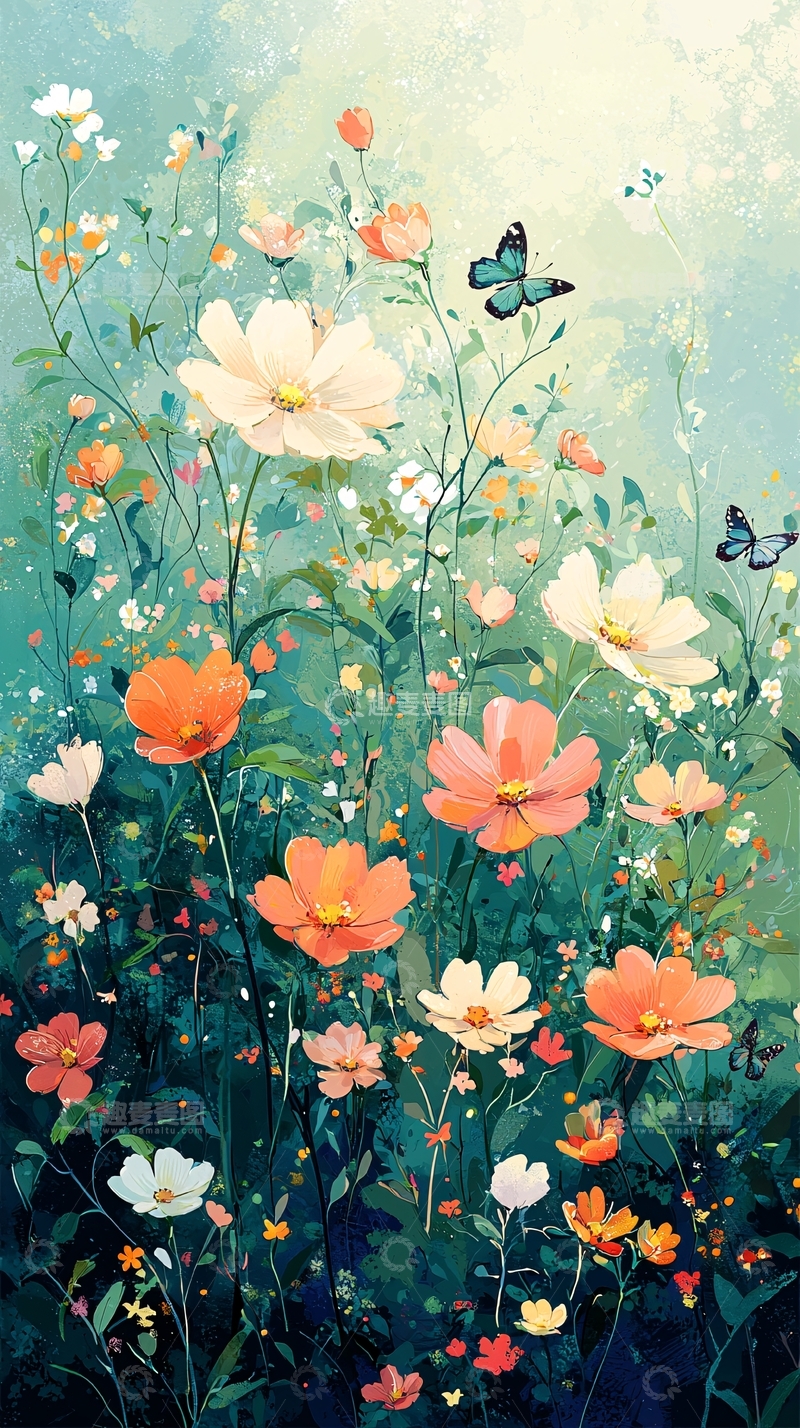 高清大图下载【趣麦麦图】清新淡雅花海蝴蝶