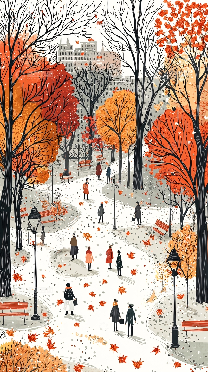 高清大图下载【趣麦麦图】秋日公园雪景