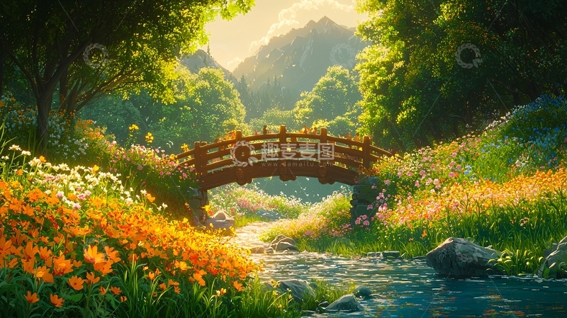 高清大图下载【趣麦麦图】阳光森林小桥流水