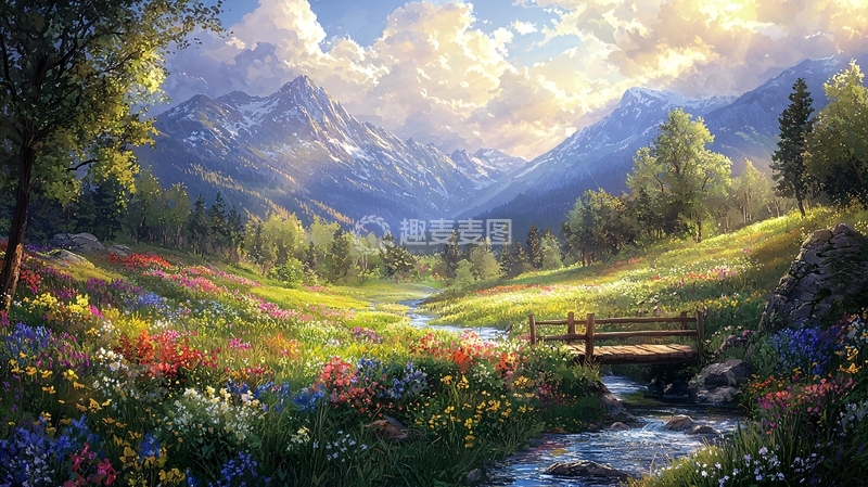 高清大图下载【趣麦麦图】阳光下的山谷花海