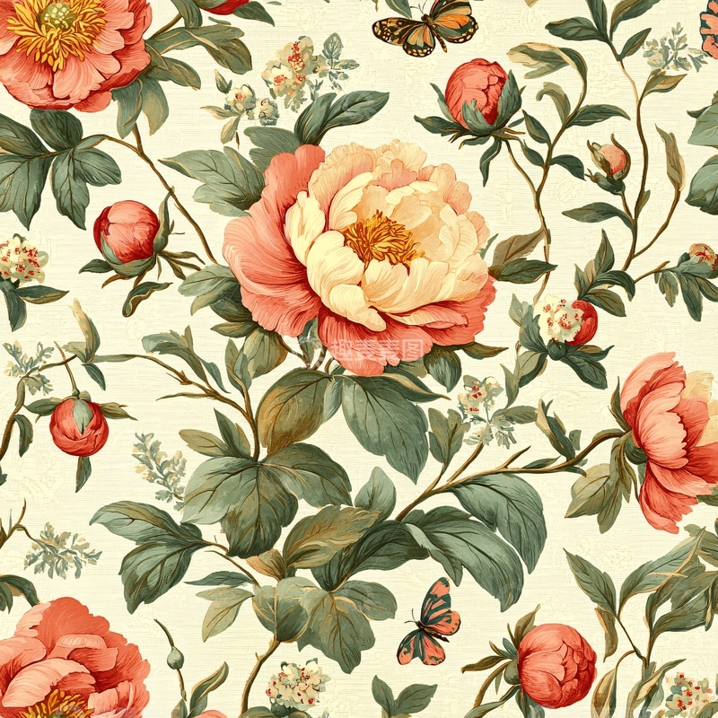 高清大图下载【趣麦麦图】复古花卉图案
