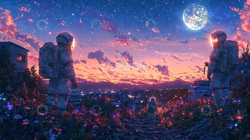 高清大图下载【趣麦麦图】太空宇航员梦幻星空