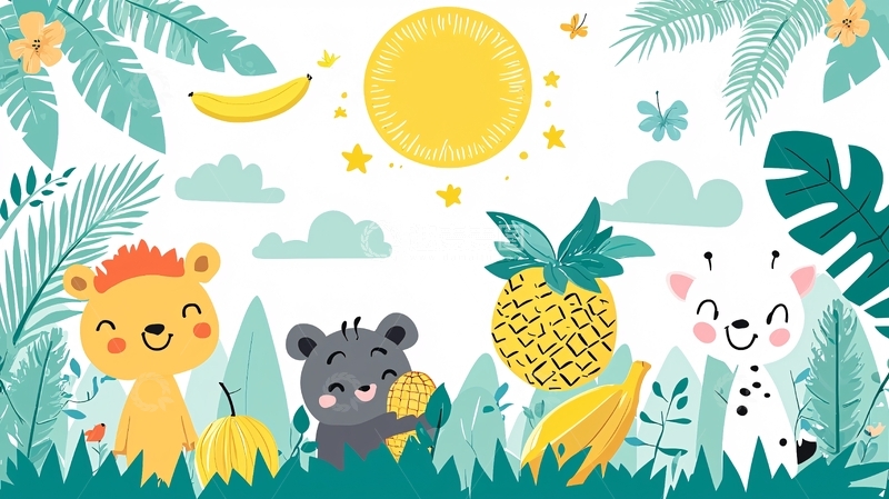 高清大图下载【趣麦麦图】热带雨林可爱动物