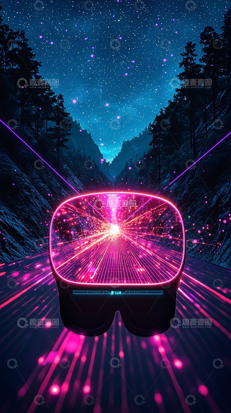 高清大图下载【趣麦麦图】夜空下的虚拟现实公路