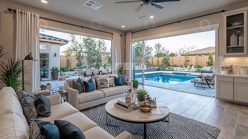 高清大图下载【趣麦麦图】现代简约客厅泳池景观