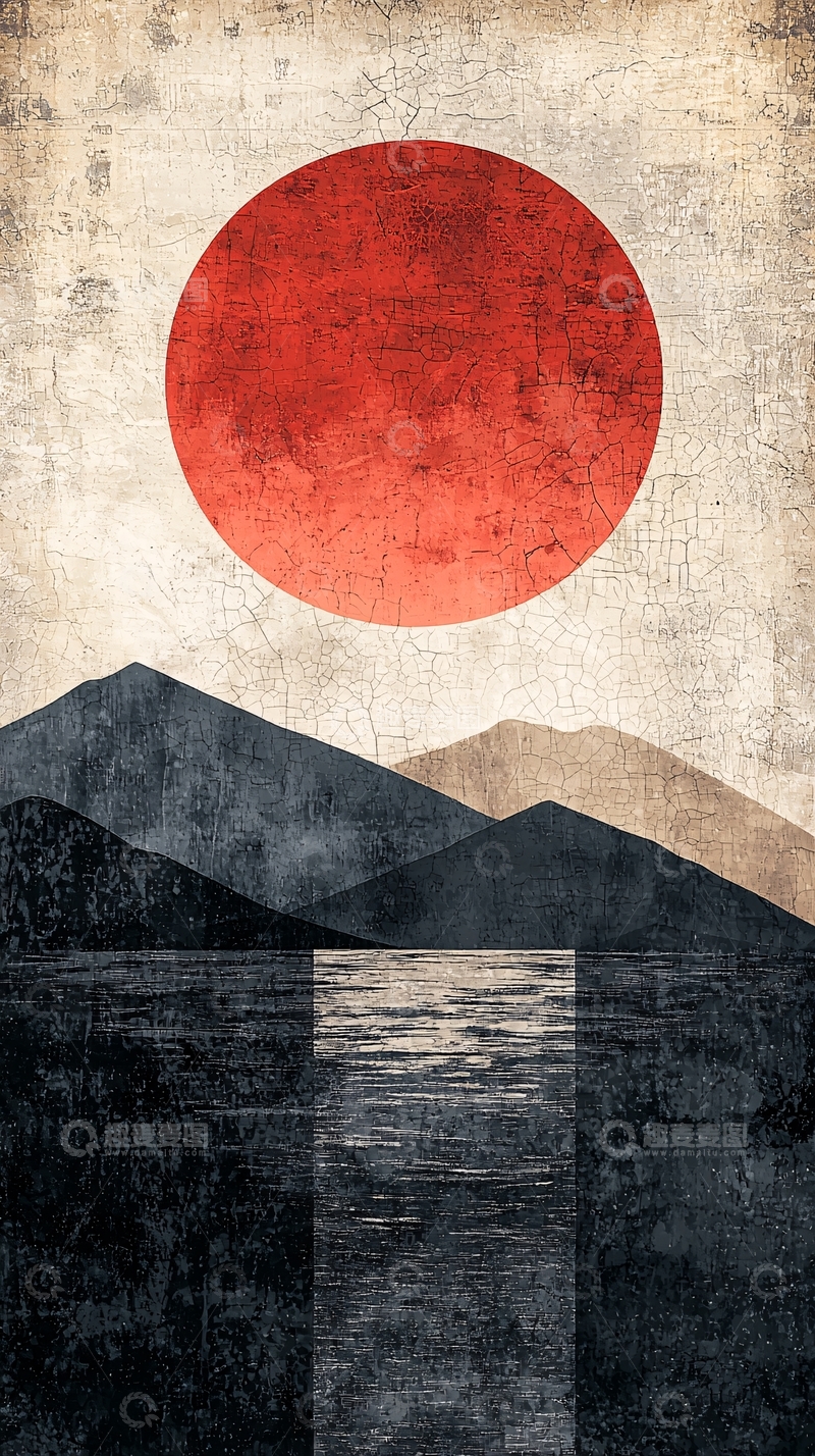 高清大图下载【趣麦麦图】极简风格日出山景图