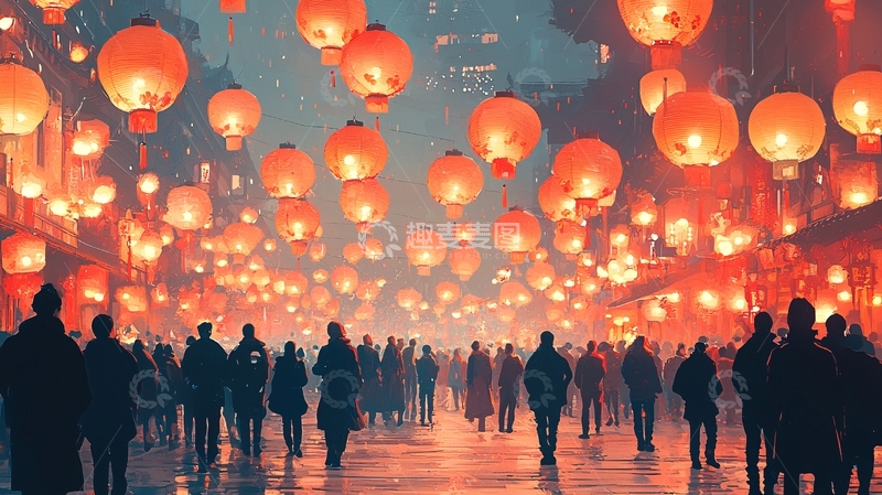 高清大图下载【趣麦麦图】夜空中飞舞的红灯笼