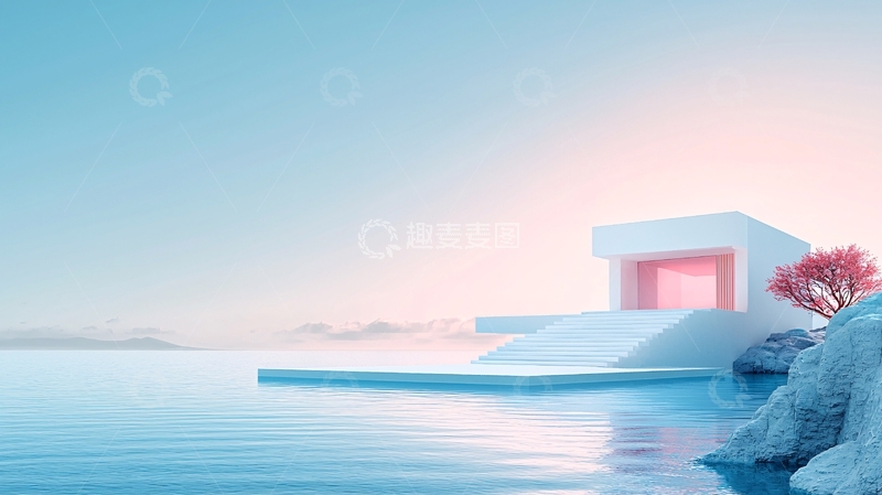 高清大图下载【趣麦麦图】极简主义建筑湖边景色