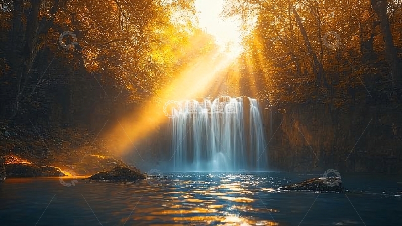 高清大图下载【趣麦麦图】森林瀑布阳光